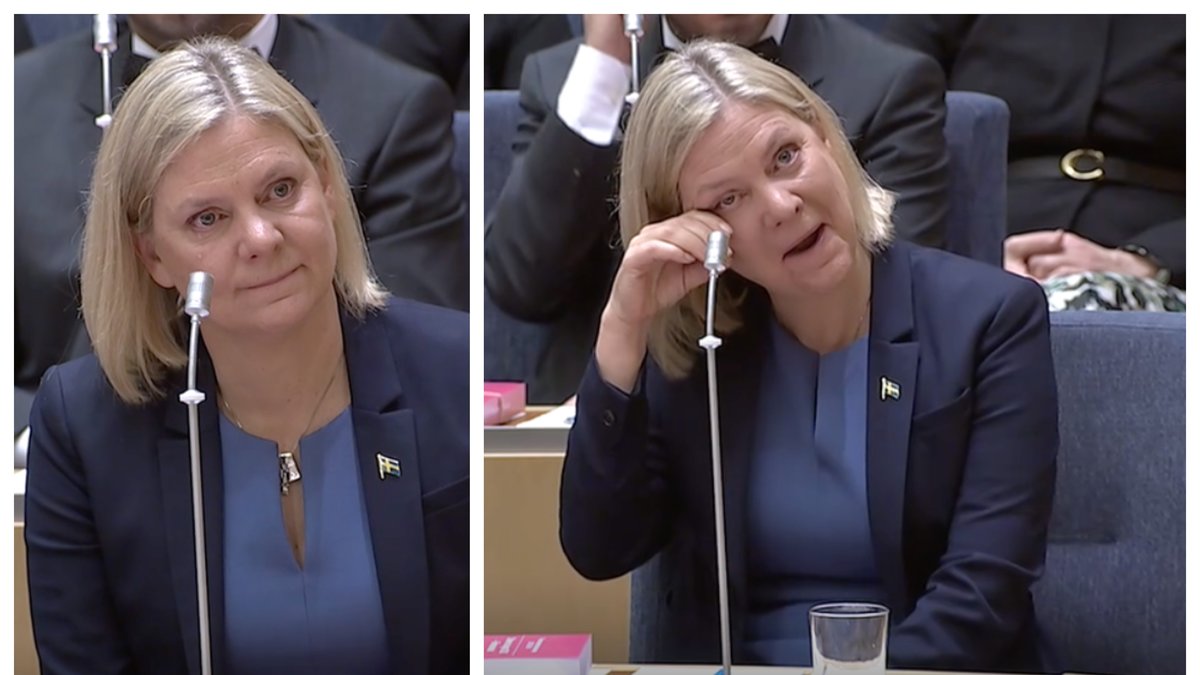 Magdalena Andersson (S) rördes till tårar under talen vid statsministeromröstningen.
